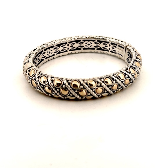 Jai 18K yellow gold and 925 Sterling silver hinged bangle bracelet - Picture 8 of 10